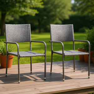 2 chaises de patio empilables en polyrotin gris, structure en aluminium, mobilier de jardin extérieur, design moderne et contemporain - Product Image 2
