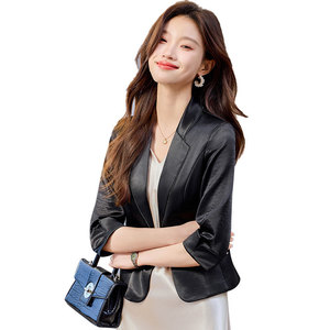 Women's Mid Sleeve Blazer Lightweight Summer Solid Color Viscose Fiber Breathable Work Wear - Product Image 5