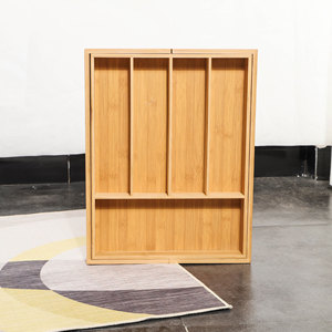 Bamboo Knife <b>Storage</b> <b>Box</b> 33-50Cm Adjustable Telescopic Drawer Organizer For <b>Kitchen</b> Cutlery Utensils - Product Image 3