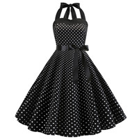 Robe d'été décontractée pour femme, à pois, à bretelles, nouvelle collection rétro, jupe ample, grande taille, vente en gros