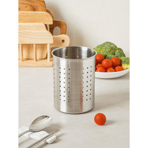 Boîte de rangement circulaire en acier inoxydable et verre de petite taille pour ustensiles - Product Image 1