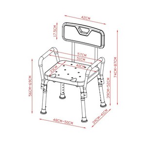 Chaise de douche en alliage d'aluminium avec accoudoirs, réglable en hauteur, blanche, pour personnes âgées et femmes enceintes - Product Image 2