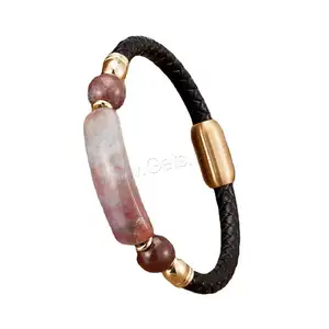 Bracelets en cuir pour hommes, cordon en cuir PU tissé, bracelet en pierre naturelle, acier inoxydable 304 tressé à la main 1642059