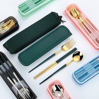 Ensemble de couverts de voyage portable en acier inoxydable de style coréen avec fourchette et baguettes avec étui