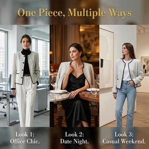 Manteau de bureau pour femme, simple boutonnage, tricoté, motif uni, avec fermeture - Product Image 5