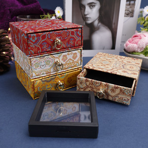 Boîte à tiroirs en textile brodé rétro personnalisée, boîte de rangement rigide en <span class=keywords><strong>papier</strong></span> pour bijoux, badges et souvenirs - Product Image 2