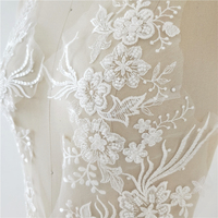 Nouvelle Applique de dentelle en tulle français brodée à la main, style industriel, avec perles brillantes, pour robe de mariée, coiffe et DIY