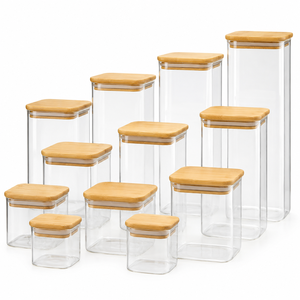 Juego de Recipientes Cuadrados de Vidrio con Tapa de Bambú para Almacenamiento de Alimentos en la Cocina, Café, Té, Pasta, Bocadillos y Embalaje para Regalos - Product Image 1
