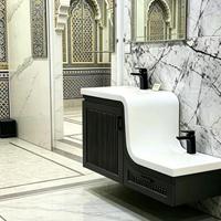 Meubles-lavabos de salle de bain en pierre frittée personnalisables avec double vasque en pierre frittée pour interaction parent-enfant