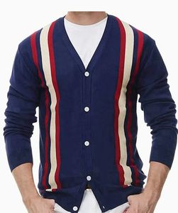 Pull décontracté à manches longues d'automne pour hommes Cardigan Nouveau style européen américain rayé respirant revers tricoté Quantité faible commande - Product Image 3