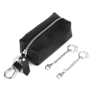 Wholesale soft split genuine leather keychain holders multi function minimalist car key case holder with zipper
