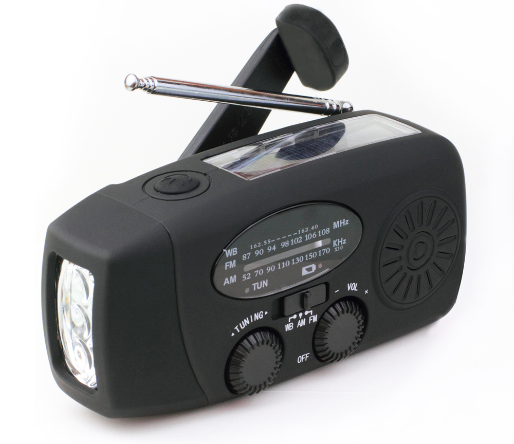 Radio Manivelle Solaire LED – AM/FM, Chargeur USB, Lampe Torche, Manivelle, Panneau Solaire – Portable, Urgence, Camping