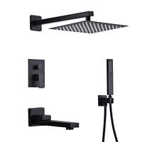 Robinet de douche de baignoire de luxe noir mural dissimulé, douche pluie pour salle de bain, eau chaude et froide, en laiton massif, pour hôtel