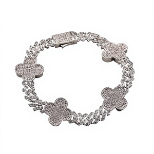 925 <b>Silver</b> Gold Plated Hiphop Moissanite Chain Link <b>Charm</b> <b>Bracelet</b> with Shimmering Jewelry Design Trendy Fashion Gift Accessory - Product Image 1