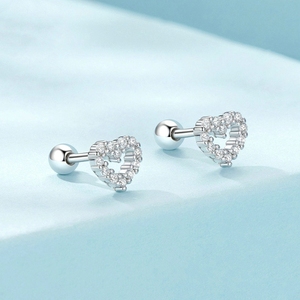 Venta al por mayor clásico circón tornillo atrás pendientes de moda 2024 niños delicado 925 Plata verano mujeres pequeño corazón <span class=keywords><strong>Stud</strong></span> pendiente - Product Image 5