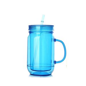 Custom Logo Colorful 16oz 17oz clear Plastic Double Wall Mason <b>Jug</b> Jar with Lid and Handle - Product Image 3