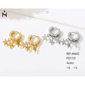 Orecchini a Cerchio con Stelle a Tre e Cinque Punte in Oro e Argento Acero 6mm 12 Pezzi - Product Image 1