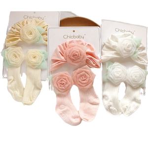 Conjunto de calcetines con sombrero de flores para niña recién nacida, conjunto de calcetines de algodón antideslizantes para niño recién nacido, regalos para niñas, conjunto de gorro turbante con flores rosas - Product Image 3