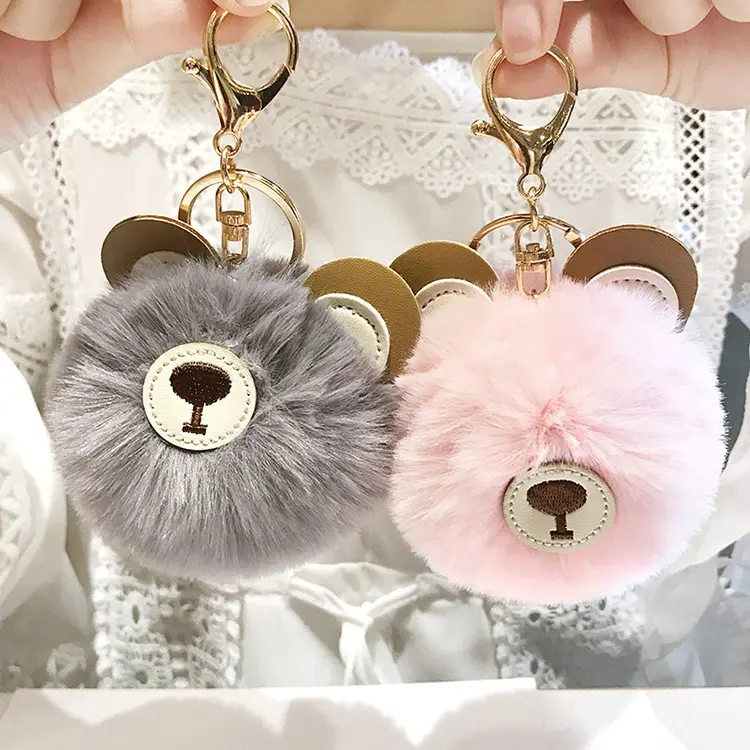 GT 2023 Fashion Bear Keychain Fur Ball Pompom Key Holder Keyrings Plush Animal Bear Pendant Charms Keyring