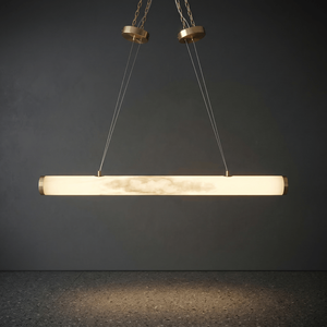 Suspension linéaire moderne en pierre d'onyx naturelle, forme cylindrique longue et solide, avec double suspension en laiton, pour éclairage d'îlot de cuisine haut de gamme - Product Image 2