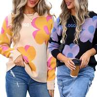 Pull en tricot jacquard d'hiver de haute qualité, pull en tricot décontracté pour femmes, pull thermique à col rond long personnalisé pour femmes