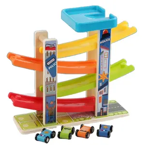 Yürümeye başlayan oyuncaklar için 1 2 yaşındaki erkek ve kız hediyeler ahşap yarış pisti araba rampa ile 4 Mini araba
