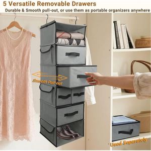 6-Layer Non Woven Hanging Closet Organizer with Foldable Drawers Collapsible Wardrobe Storage Shelves for Clothe Sweater Handbag - Product Image 6