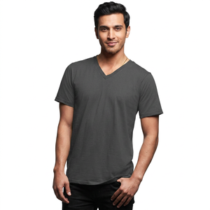 Heavyweight O-Neck <b>Short</b> <b>Sleeve</b> Formal Worsted 100% Cotton Men's T-Shirts Anti-Pilling High Quality Bulk Stock - Product Image 1