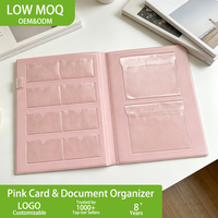 Carpeta de Almacenamiento de Tarjetas de PVC Rosa A4, Organizador Multifuncional para Tarjetas de Identificación, Tarjetas de Presentación y Tarjetas de Crédito