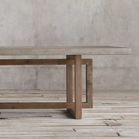 Table à manger carrée en bois rustique américain récupéré, 8 places, avec couche de béton sur un noyau en bois