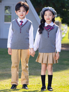 Uniforme de l'école primaire robe pour enfants pull tricoté gilet collège Style anglais chemise noeud papillon Costume hiver respirant - Product Image 6