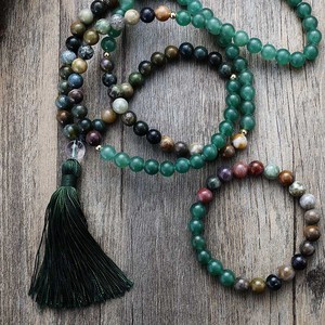 Natural Stone Beaded Necklace And <b>Bracelet</b> <b>Set</b> 108 Beads Tassel Yoga Jewelry Unisex Fashion Jewelry <b>Set</b> - Product Image 2