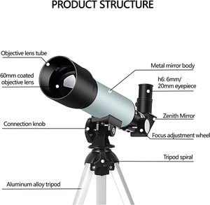 Télescope astronomique monoculaire réfracteur <span class=keywords><strong>F36050M</strong></span>, ouverture de 50 mm, longueur focale de 360 mm, pour enfants et débutants, en alliage d'aluminium - Product Image 6