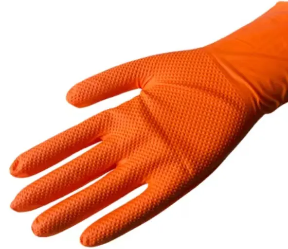 Shuoya sarung tangan nitril mekanik lebih murah, sarung tangan industri hitam oranye penggunaan 8 mil 10 menit