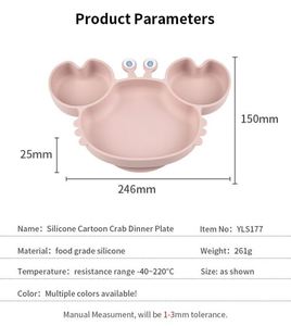 Assiette bébé en silicone écologique sans BPA, forme de crabe, antidérapante, compartimentée, vaisselle pour tout-petits - Product Image 2