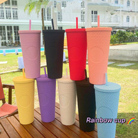 2025 été chaud bricolage 16oz 24oz tasse à café froide Double paroi en plastique irisé mat clouté tasses gobelet avec couvercle en paille