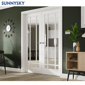 Sunnysky NFRC Portes d'entrée modernes à double vitrage personnalisées en alliage d'aluminium <span class=keywords><strong>de</strong></span> style battant Portes françaises extérieures insonorisées - Product Image 5