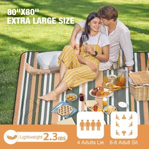 Factory Wholesale Customize Print Outdoor Compact Portable Folding Striped Durable Waterproof <b>Picnic</b> Mat <b>Blanket</b> With Handle - Product Image 2