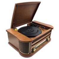 Plateau tournant en bois et vinyle, style rétro, lecteur d'enregistrement BT, avec haut-parleurs stéréo