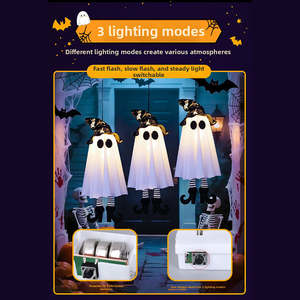 Luces fantasma espeluznantes de Halloween, adornos de fantasma con sombrero de bruja, decoraciones de Halloween iluminadas con LED, adecuadas para jardines exteriores. - Product Image 4