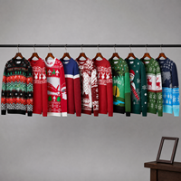 Damen Strickpullover mit Rippenmuster, Weihnachtsmotiv, Rundhalsausschnitt, Langarm, Polyester, Locker Geschnitten, Lässiger Koreanischer Stil, Bedrucktes Oberteil