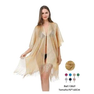 Copricostume Monocromatico Chal con Frange 92x165cm per Spiaggia - Product Image 1