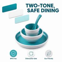 Service de table en mélamine bicolore, blanc à l'extérieur et turquoise à l'intérieur, bols et assiettes double couleur pour la maison, la cuisine, usage quotidien, passe au lave-vaisselle