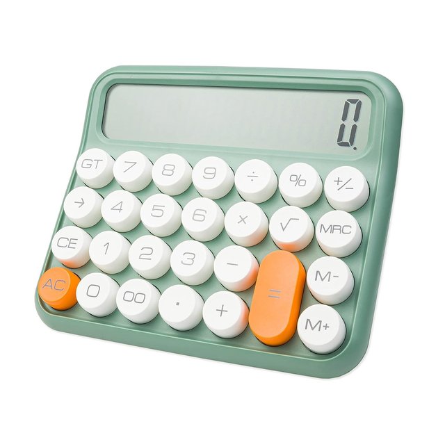 Aesthetic Mechanical Keyboard Calculator 12 Digit Retro Typewriter Calculator Large LCD Display Round Button Desktop Calculator