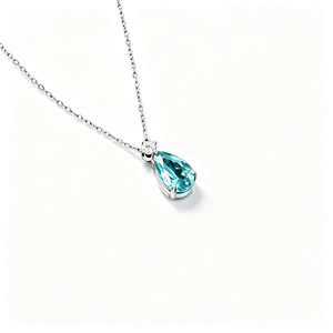 Collar Clásico de Plata 925 con Colgante de Piedra en Forma de Gota de Agua Color Verde Azulado y Engaste de Diamantes Redondos para Uso Diario Femenino - Product Image 4