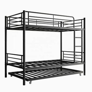 Cama <span class=keywords><strong>litera</strong></span> moderna de tamaño individual con cama nido extraíble, estructura metálica para niños, para dormitorio, apartamento, escuela u hotel - Product Image 1