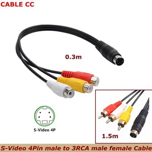30cm 150cm Mini DIN 4 pines S-Video macho a 3 RCA macho hembra AV Audio Video adaptador Cable DVD PC <span class=keywords><strong>TV</strong></span> - Product Image 2