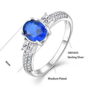 QINGXIN Fashion Fine Jewelry Custom Luxury Women Engagement Classic Anniversary Party Blue Spinel White CZ Wedding Ring