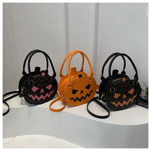 2026 New Halloween Pumpkin Shoulder <b>Bag</b> Funny Color Block Design PU Leather Top Handle <b>Crossbody</b> Purse - Product Image 2