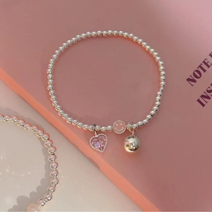 Bracelet en argent sterling S925 avec breloque cœur rose et pendentif smiley pour un usage quotidien - Product Image 4